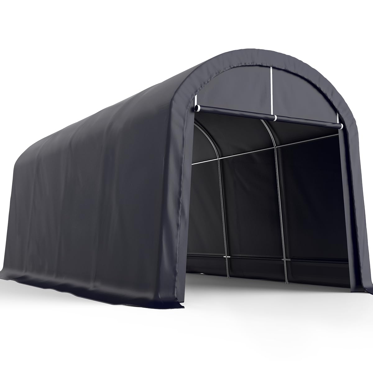 KING BIRD Abri de garage rond de 10' x 20', anti-neige, abri de rangement robuste, abri de voiture, auvent portable, abri de rangement pour bateau, meubles de patio et tondeuse à gazon, gris foncé 10' x 20', gris foncé 