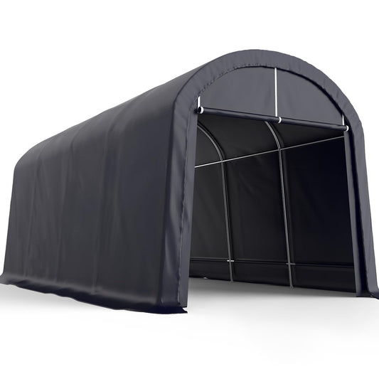 KING BIRD 10' x 20' Round Style Garage Shelter Anti-Snow Heavy Duty Storage Shelter Carport Portable Canopy Storage Shelter Shed for Boat, Patio Furniture and Lawn Mower-Dark Gray 10'X20' Dark Gray