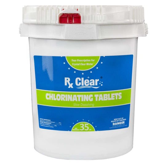 Rx Clear 3-Inch Individually Wrapped Chlorine Tablets | One 35-Pound Bucket | Use As Bactericide, Algaecide, and Disinfectant in Swimming Pools and Spas | Slow Dissolving and UV Protected 35 lbs