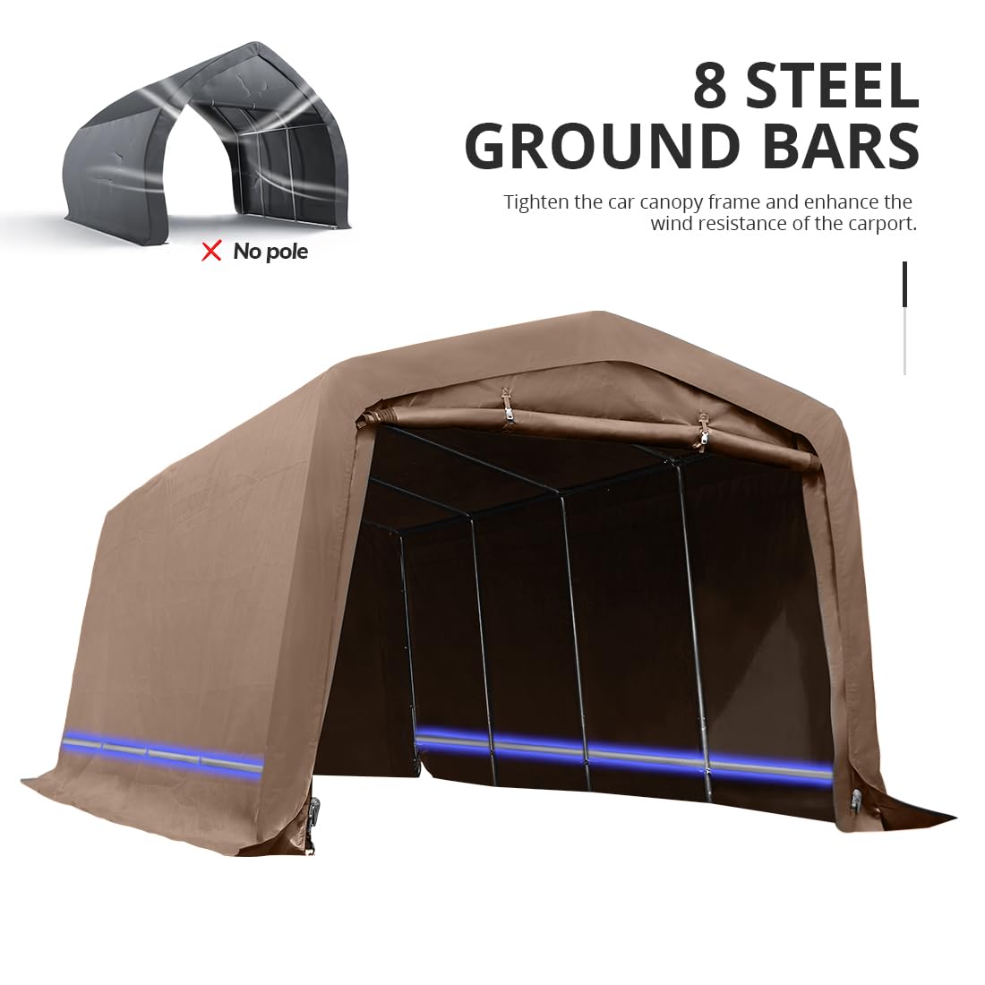 KING BIRD 10' x 20' Heavy Duty Anti-Snow Carport Tent Car Canopy Car Tent Outdoor Instant Garage with Reinforced Ground Bars-Brown 10'X20' Brown