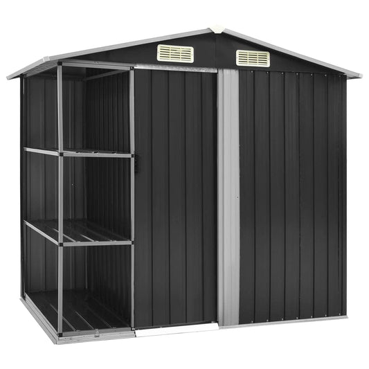 GOLINPEILO Metal Outdoor Garden Storage Shed with Rack, 80.7" x 51.2" x 72" Steel Utility Tool Shed Storage House, Steel Yard Shed, Utility and Tool Storage for Garden, Patio, Outdoor Use, Anthracite 80.7" x 51.2" x 72"