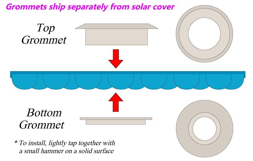 Sun2Solar Blue 12-Foot-by-24-Foot Rectangle Solar Cover Heat Retaining Blanket | 1600 Series with 6-Pack of Grommets Bundle | In-Ground and Above-Ground Rectangular Swimming Pool | Bubble-Side Down 12' x 24' Rectangle