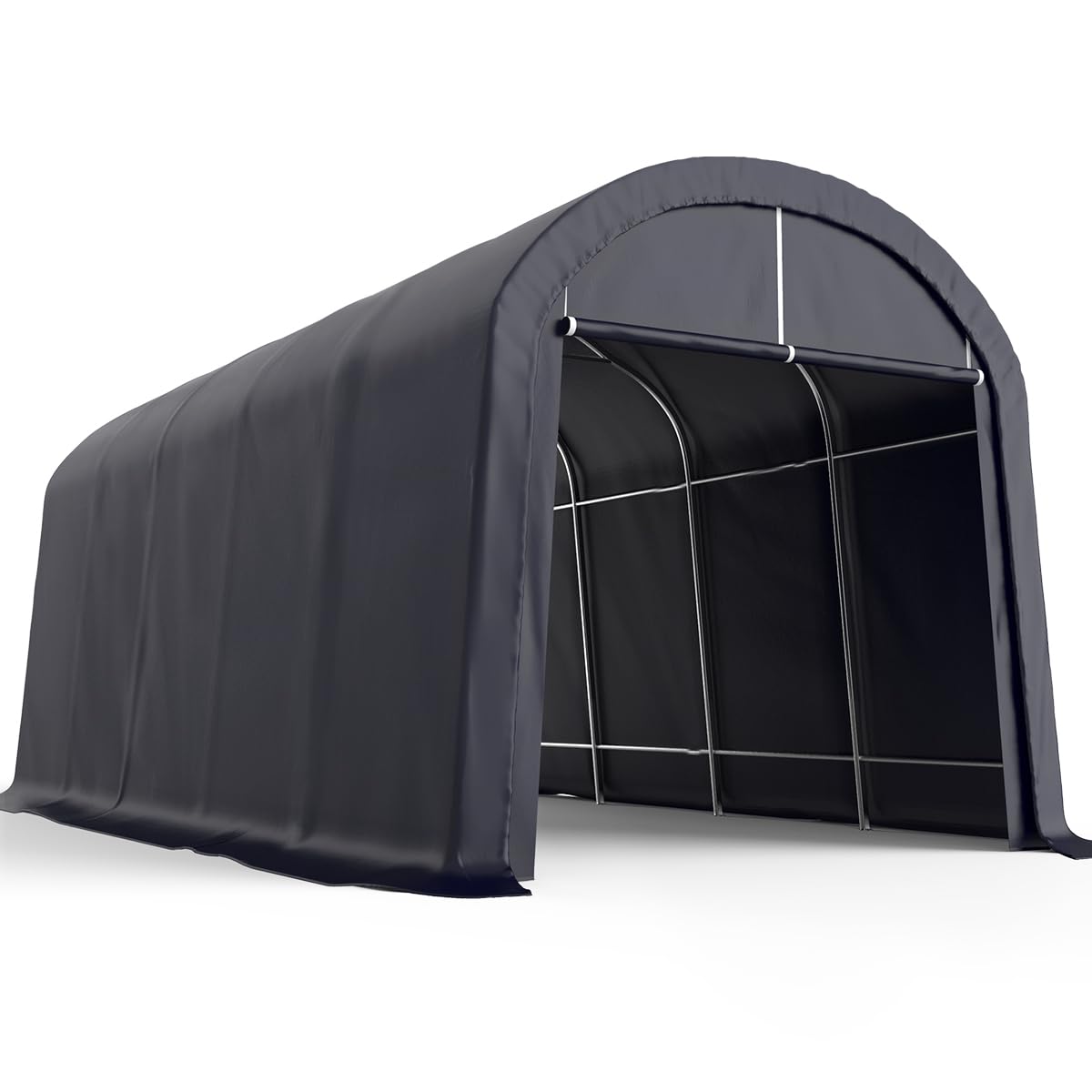 KING BIRD 12' x 20' Round Style Garage Shelter Anti-Snow Heavy Duty Storage Shelter Carport Portable Canopy Storage Shelter Shed for Boat, Patio Furniture and Lawn Mower-Dark Gray 12'X20' Dark Gray