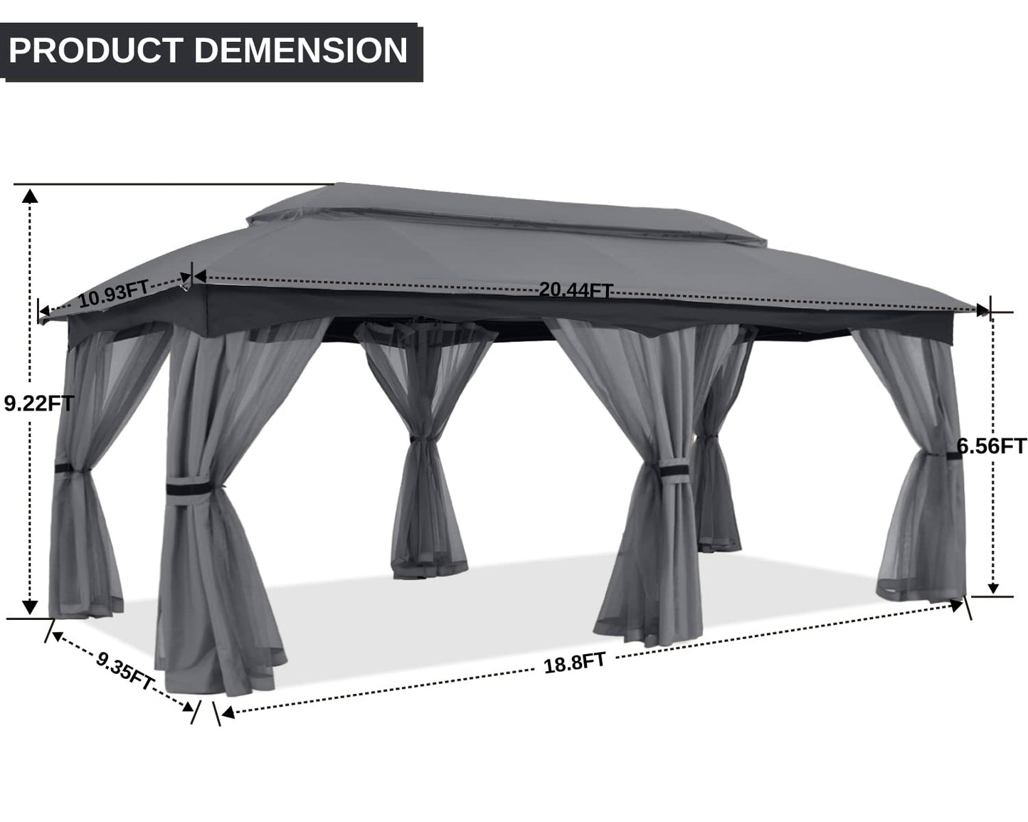 ABCCANOPY Tonnelle d'extérieur 10 x 20 – Tonnelle de terrasse avec moustiquaire, auvents extérieurs pour l'ombre et la pluie pour pelouse, jardin, cour et terrasse (beige) beige 