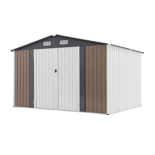 OC Orange-Casual 10 x 8 FT Outdoor Storage Shed, Metal Garden Tool Shed, Outside Sheds & Outdoor Storage Galvanized Steel w/Lockable Door for Backyard, Patio, Lawn, White & Brown 10' x 8'