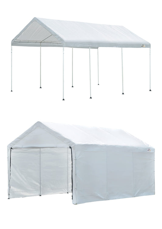 ShelterLogic 10' x 20' MaxAP Large Portable Garage 2in1 Kit Heavy-Duty Steel Frame Outdoor Canopy, Gazebo, or Carport Tent with Enclosure for Car, SUV, Truck, Boat, Tractor, White Canopy + Enclosure