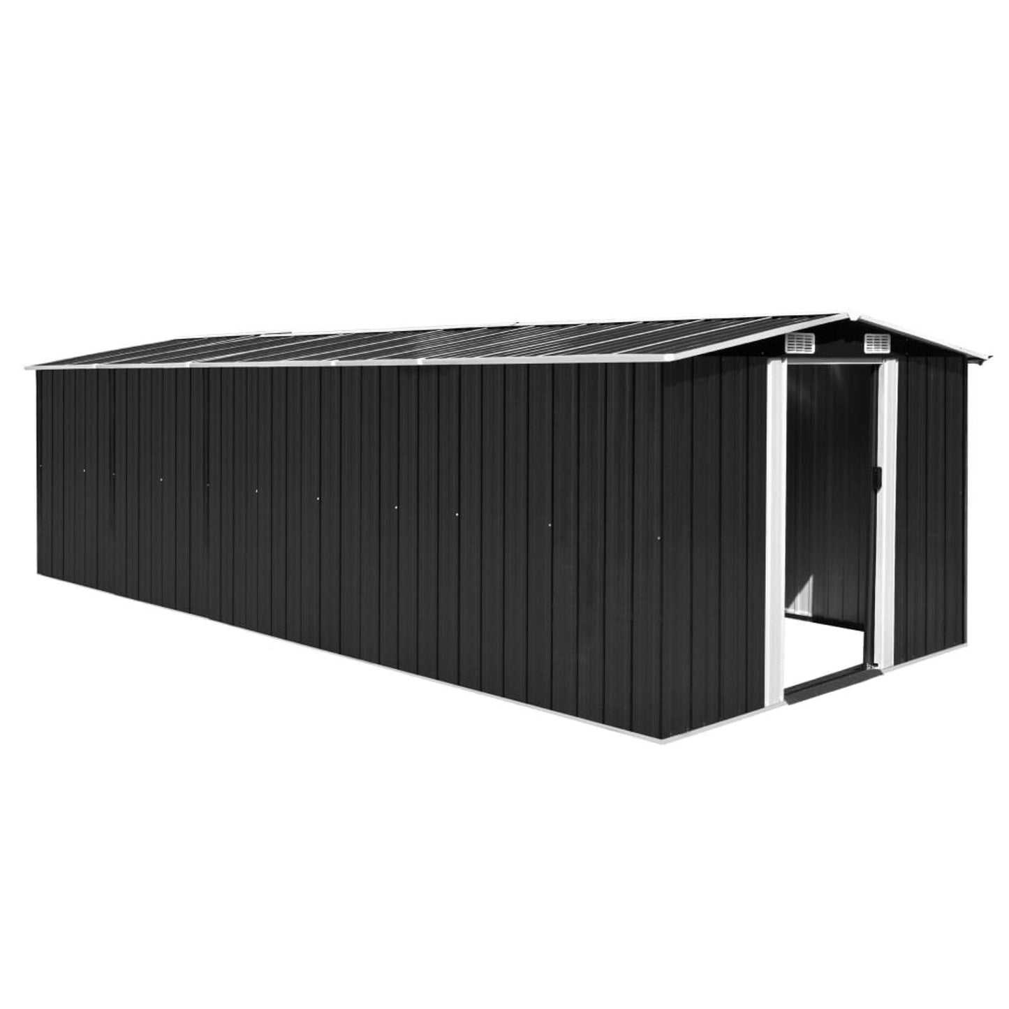 Gecheer Outdoor Storage Shed, Garden Shed House with Door & Vents, Galvanized Steel Storage Tool Shed for Backyard Patio Lawn for Bike, Garbage Can, Tool 101.2"x228.3"x71.3" Metal Anthracite 101.2 x 228.4 x 71.3