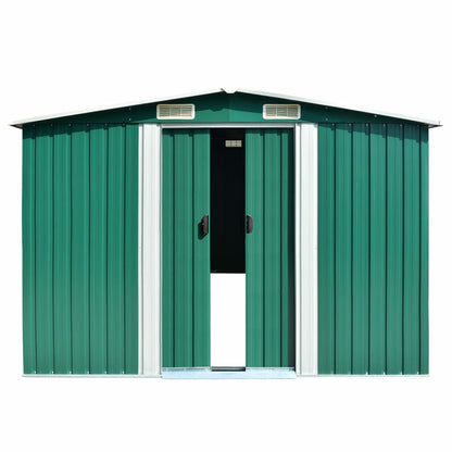 Bopdu Abri de jardin avec grille d'aération, abri de rangement extérieur en acier galvanisé avec porte pour jardin, terrasse, pelouse, 101,2" x 192,5" x 71,3", métal vert 101,2 x 192,5 x 71,3" 