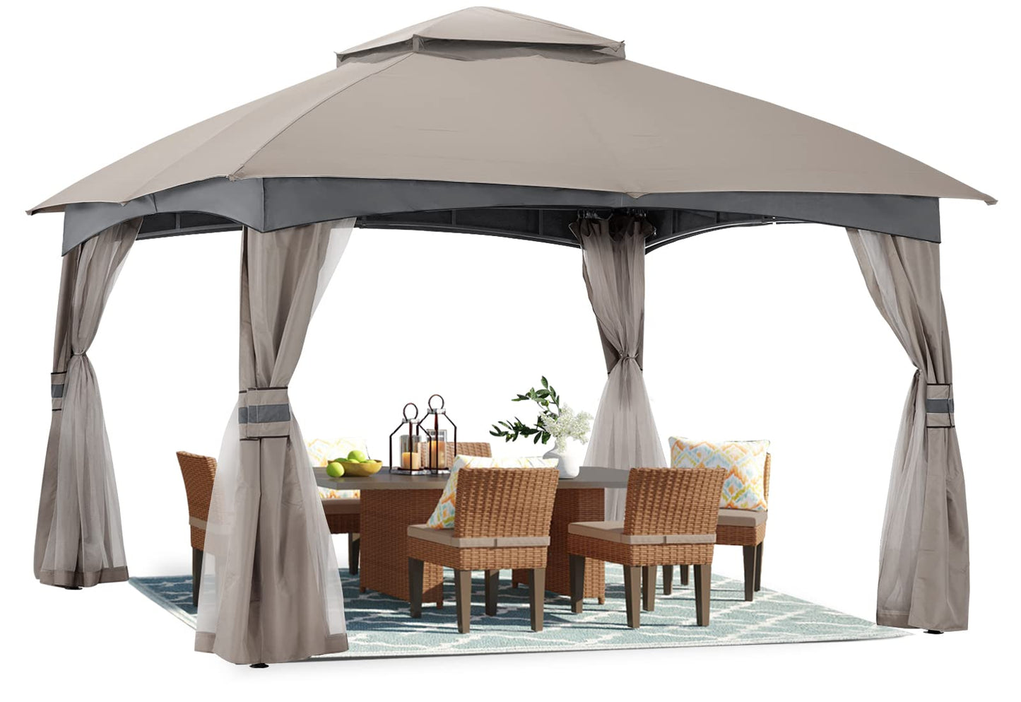 ABCCANOPY Tonnelle d'extérieur 10 x 20 – Tonnelle de terrasse avec moustiquaire, auvents extérieurs pour l'ombre et la pluie pour pelouse, jardin, cour et terrasse (beige) beige 