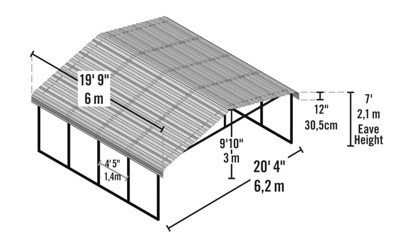 Abri d'auto Arrow, 20 pi x 20 pi x 7 pi Charbon de bois 20' x 20' x 7' 