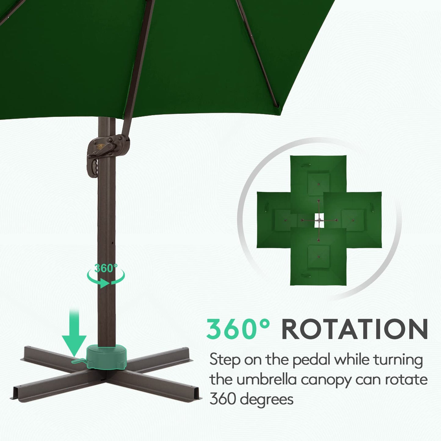 Parasol de terrasse carré en porte-à-faux 10FT VERT FONCÉ 