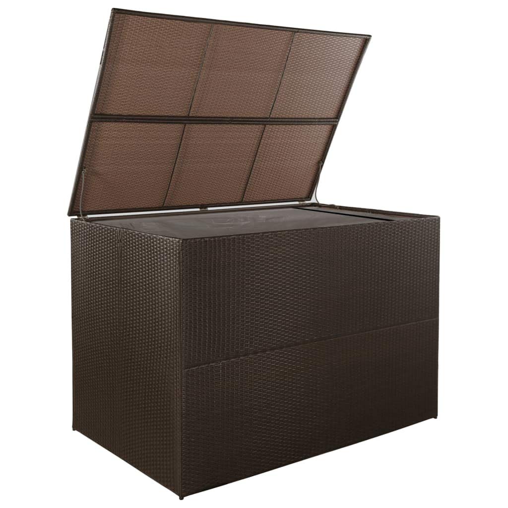 EstaHome Garden Storage Box 295 Gallon | Rattan Garden Chest | Outdoor Deck Storage Container Box | Patio Cushion Box for Pillows, Garden Tools and Pool Toys | Brown Poly Rattan 59" x 39.4" x 39.4"