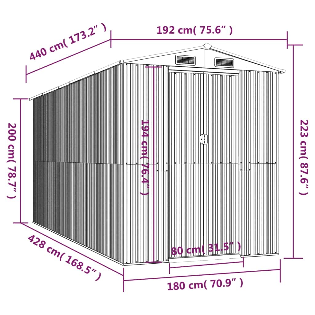 GOLINPEILO Abri de jardin extérieur en métal, grand hangar à outils utilitaire en acier, abri de jardin en acier avec doubles portes coulissantes, rangement utilitaire et outils, marron clair 75,6"x173,2"x87,8" 75,6"x173,2"x87,8" 