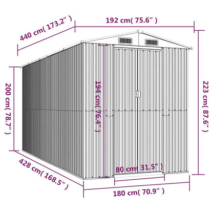 GOLINPEILO Abri de jardin extérieur en métal, grand hangar à outils utilitaire en acier, abri de jardin en acier avec doubles portes coulissantes, rangement utilitaire et outils, marron clair 75,6"x173,2"x87,8" 75,6"x173,2"x87,8" 