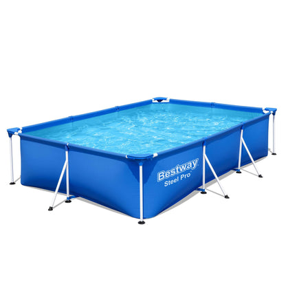 Bestway Steel Pro 9.8' x 6.6' x 26" Rectangular Steel Frame Above Ground Outdoor Backyard Swimming Pool Set with 330 GPH Filter Pump 118" x 79" x 26"