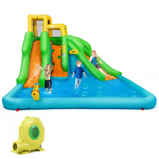 BOUNTECH Inflatable Water Slide, 6 in 1 Giant Waterslide Park for Kids Outdoor Fun with 480W Blower, 2 Slides, Splash Pool, Blow up Water Slides Inflatables for Kids and Adults Backyard Party Gifts With 480W Air Blower