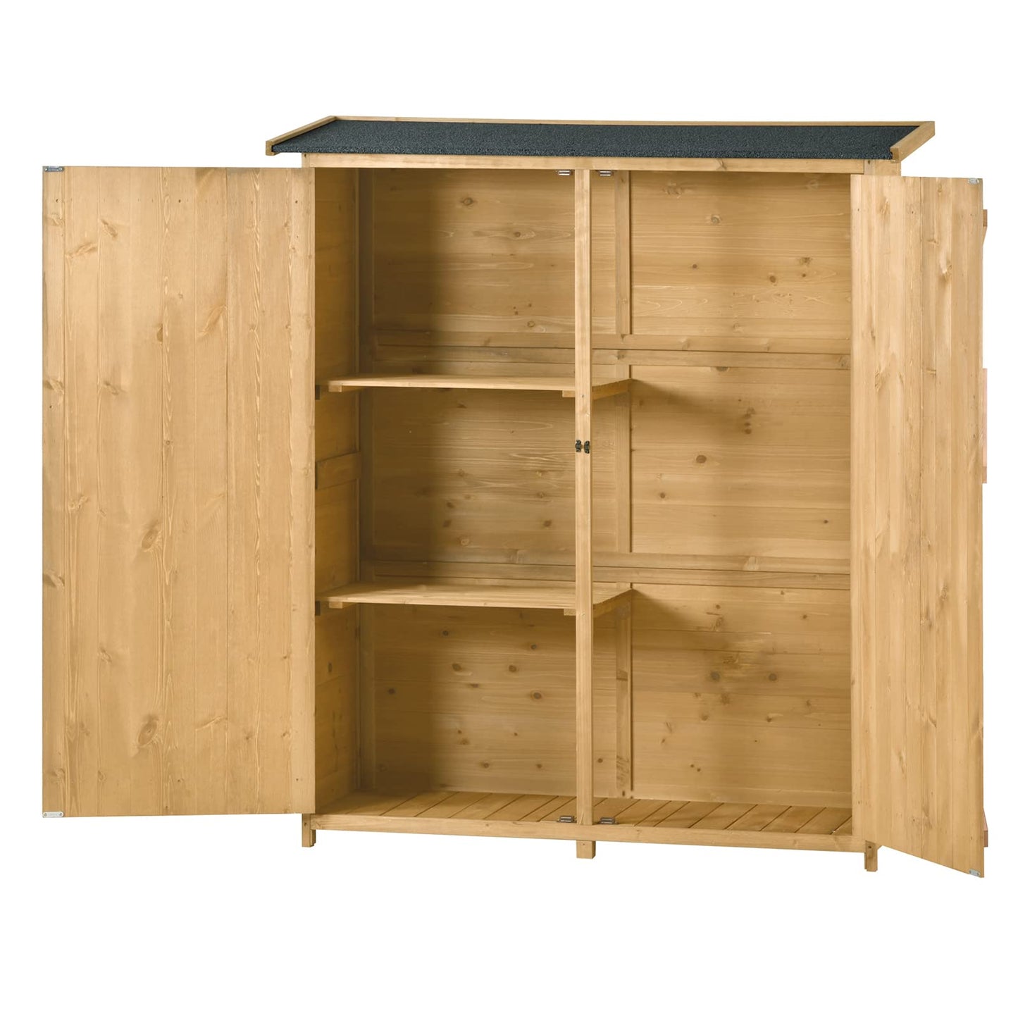 Armoire de rangement extérieure en bois étanche, abri de jardin avec étagères à 3 niveaux, abri vertical extérieur avec 2 portes doubles, bois de sapin, 2 serrures et poignées, naturel 55 x 20 x 64 naturel-1 