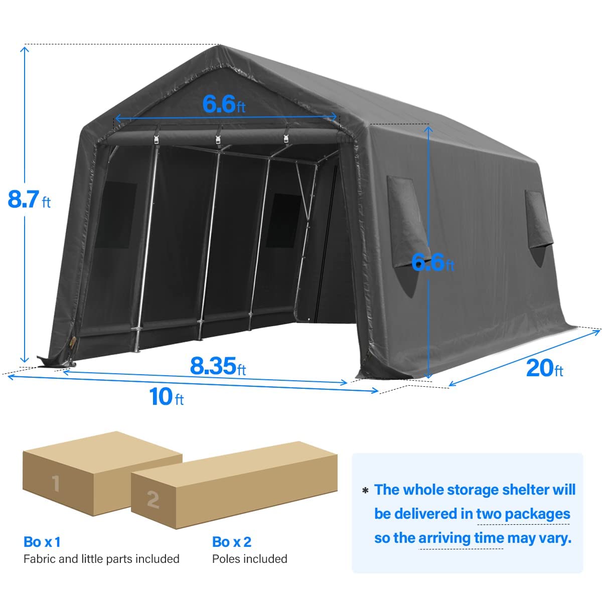 ADVANCE OUTDOOR 10X20 ft Carport Heavy Duty Outdoor Patio Anti-Snow Portable Canopy Storage Shelter Shed with 2 Rolled up Zipper Doors & Vents for Snowmobile Garden Tools, Gray, (8808DGY-1) 10'x20' Dark Gray