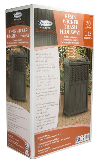 Suncast Trash Hideaway 33 Gallon Resin Wicker Outdoor Garbage Container (8 Pack) 8 Pack Brown