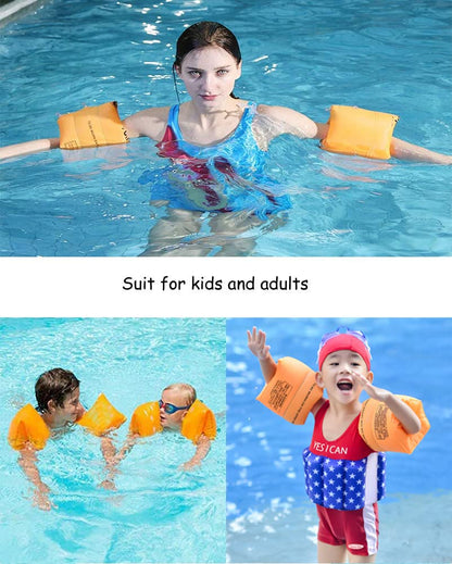 Inflatable Arm Swimming Floats Bands, Floatation Water Wings, Swimming Arm Ring Floatie for Children and Adults 1 blue & orange