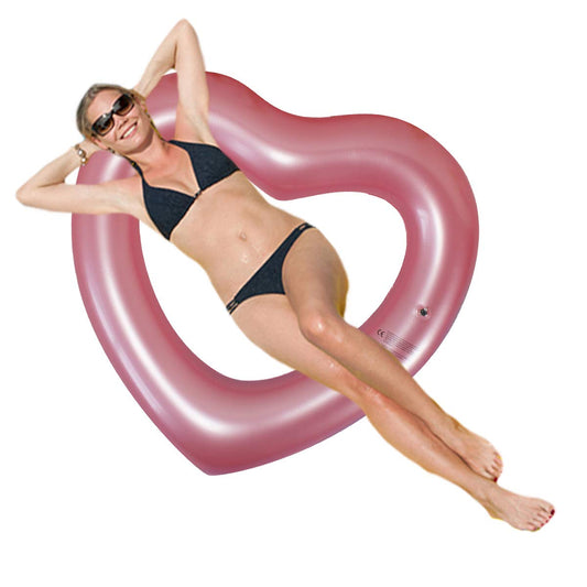 SUNSHINE-MALL Anneaux de Bain Gonflables, Tube de Chaises Longues Flotteur de Piscine en Forme de Coeur, Jouets de Fête de Plage pour Enfants, Adultes Or Rose