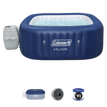 Coleman 90454 Atlantis SaluSpa 71" x 26" Spa gonflable carré portable pour 4 à 6 personnes avec 140 jets d'air, couvercle et 2 cartouches, bleu 