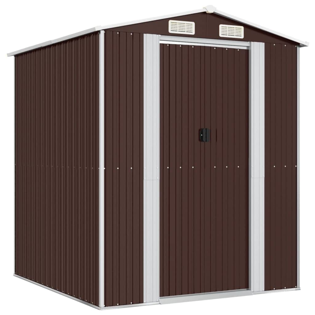 GOLINPEILO Abri de jardin extérieur en métal, grand hangar à outils utilitaire en acier, abri de jardin en acier avec doubles portes coulissantes, rangement utilitaire et outils, marron foncé 75,6"x75,2"x87,8" 75,6"x75,2"x87,8" 