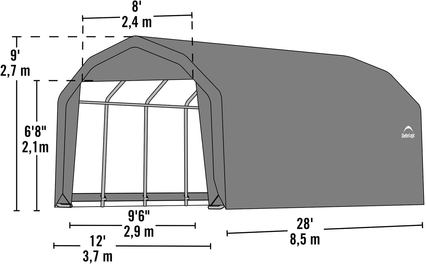 ShelterLogic 97253 Gris 12'x28'x9' Abri de grange 12' x 28' x 9' Gris 