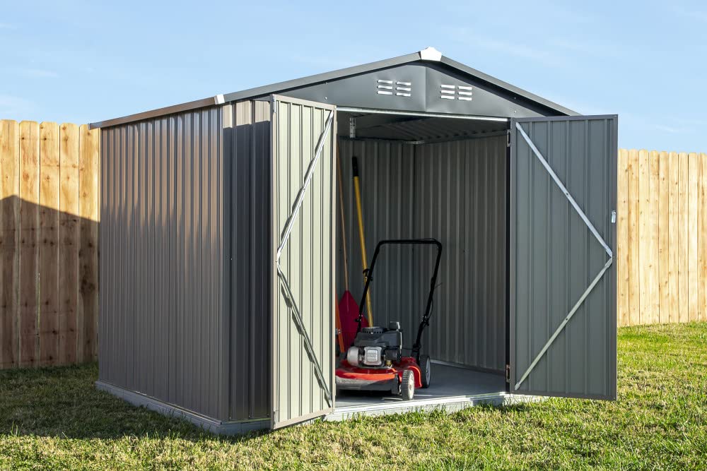 Cover-It 8x6 Metal Outdoor Galvanized Steel Storage Shed with Swinging Double Lockable Doors for Backyard or Patio Storage of Bikes, Grills, Supplies, Tools, Toys, for Lawn, Garden, and Camping, Tan 8' x 6'