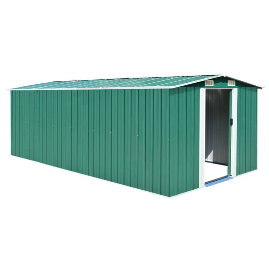 Bopdu Garden Shed with Vent, Outdoor Storage Shed Galvanized Steel Shed Storage House with Door for Backyard Garden Patio Lawn, 101.2" x 192.5" x 71.3" Metal Green 101.2 x 192.5 x 71.3