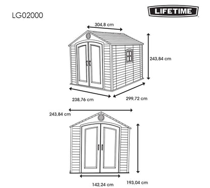 Lifetime 6405 Hangar de rangement extérieur avec fenêtre, puits de lumière et étagères, 8 x 10 pieds 