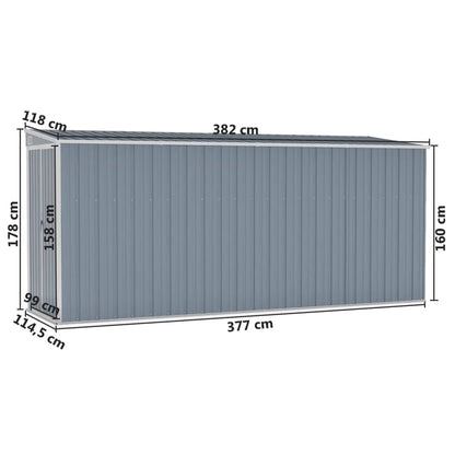 Gecheer Abri de jardin mural gris 46,5"x150,4"x70,1" en acier, abri de rangement extérieur avec porte en acier galvanisé, maison de rangement pour jardin, patio, pelouse 46,5 x 150,4 x 70,1 