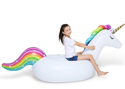 Jasonwell Big Gonflable Licorne Flotteur de Piscine Floatie Ride On avec Valves Rapides Grand Rideable Blow Up Summer Beach Piscine Party Lounge Radeau Décorations Jouets Enfants Adultes