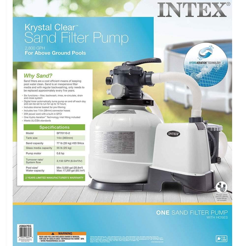 Intex 2800 GPH Pool Sand Filter Pump w/Krystal Clear Saltwater System