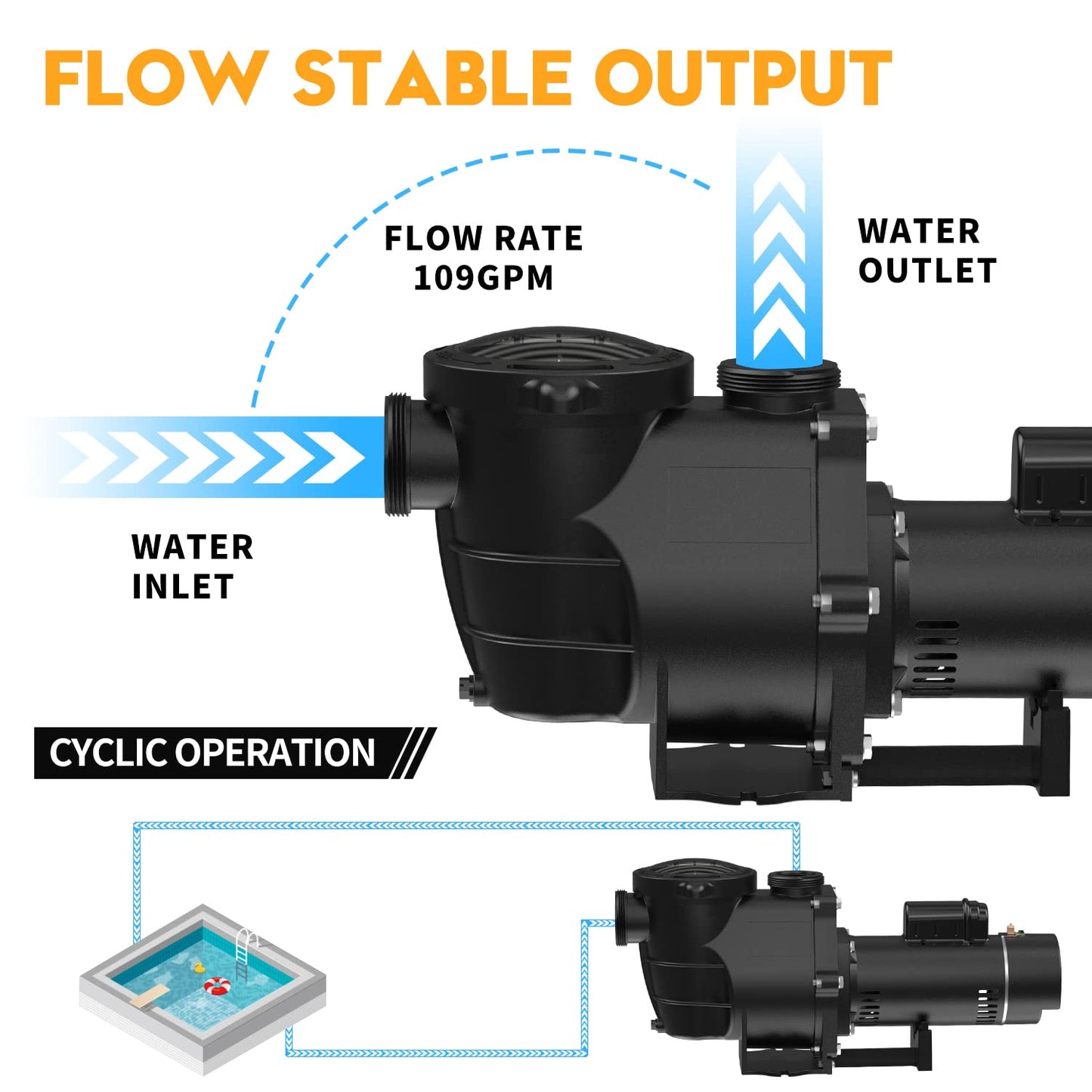 BRIOPAWS 2HP Dual Speed Pool Pump, 6420GPH Flow, 66FT Head Lift, 1.5" and 2" Fittings, Self-Priming Water Pump for Inground/Above Ground/Seawater Pools and Hot Tubs, 230V 60HZ AC 2.0hp