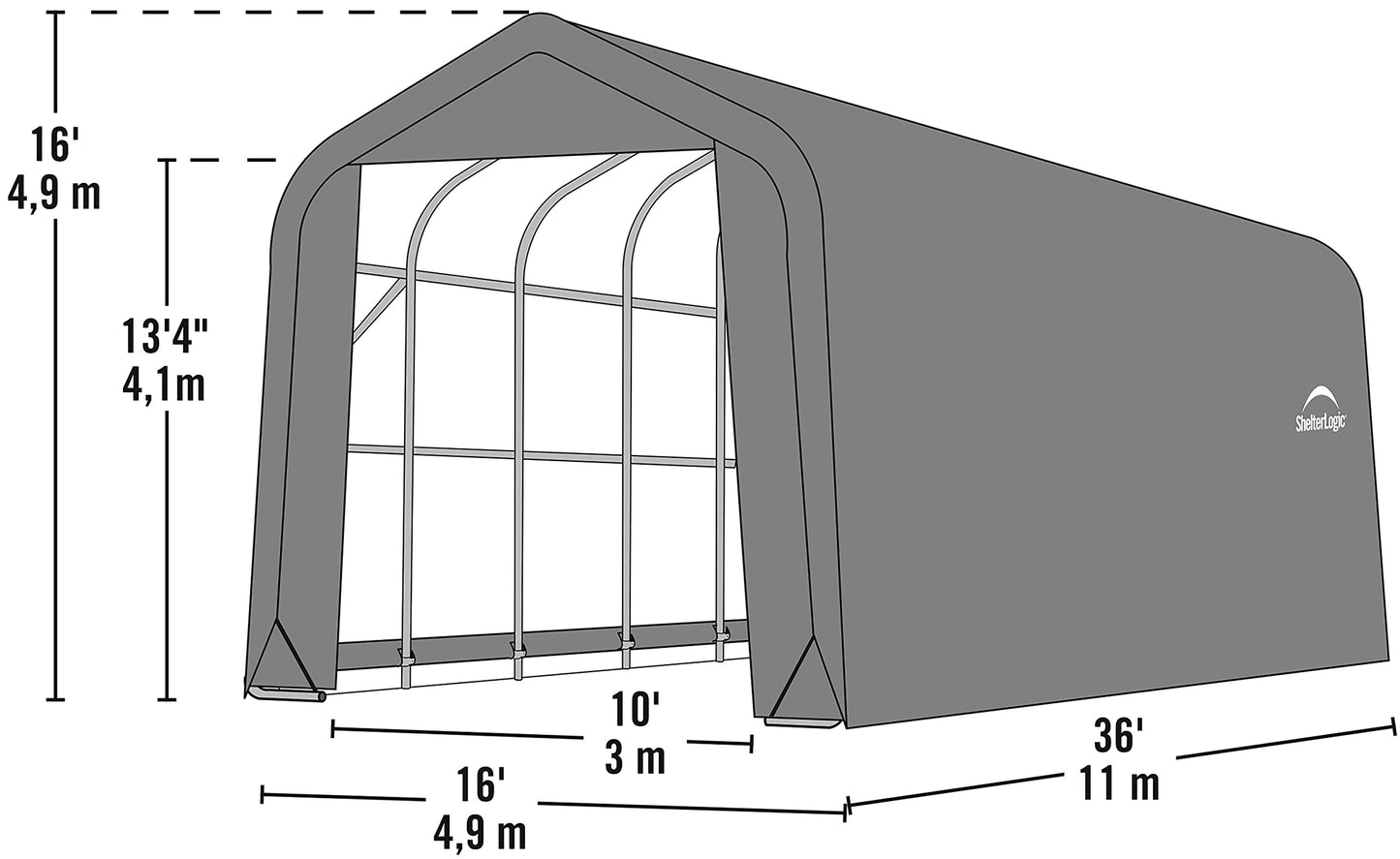 ShelterLogic Garage 16 x 36 x 16 Peak Standard Vert 