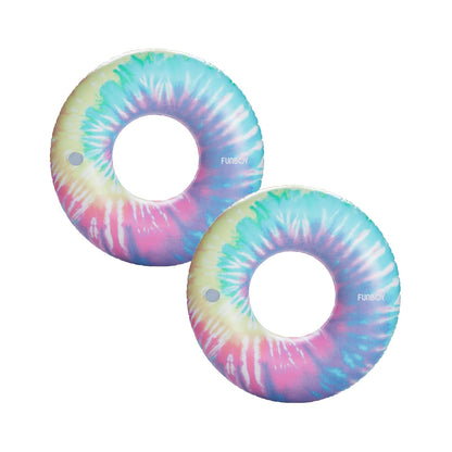 FUNBOY Flotteur géant gonflable Tie Dye, flotteur de piscine de style beignet, radeau de luxe pour les fêtes de piscine d'été et les divertissements, lot de 2 Tie Dye 2 Pack