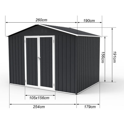 Evedy 8 x 6FT Sheds & Outdoor Storage,Metal Storage Shed,Patio Storage Cabinet Waterproof with Lockable Doors Garden Tool Shed Galvanized Steel Outdoor Storage Cabinet for Backyard, Patio, Lawn 8 x 6 FT Black