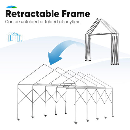 Quictent 13'X20' Auvent de voiture anti-neige robuste auvent de voiture rétractable tente de port de voiture garage abri de bateau extérieur avec paroi latérale de fenêtre amovible-kaki avec paroi latérale-kaki 