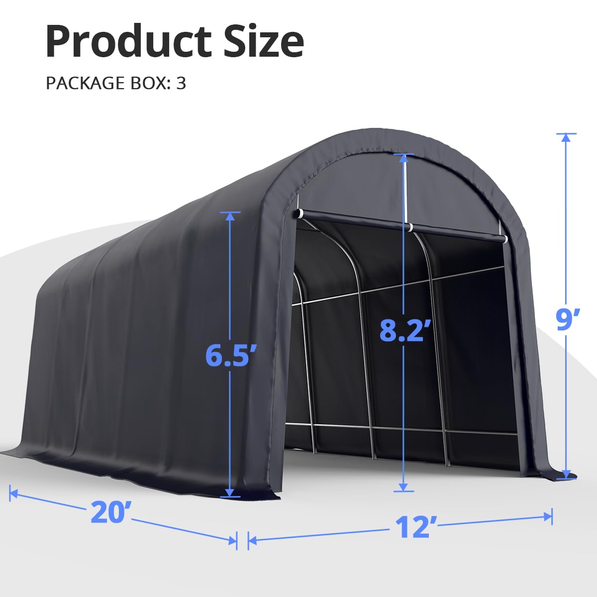 KING BIRD 12' x 20' Round Style Garage Shelter Anti-Snow Heavy Duty Storage Shelter Carport Portable Canopy Storage Shelter Shed for Boat, Patio Furniture and Lawn Mower-Dark Gray 12'X20' Dark Gray