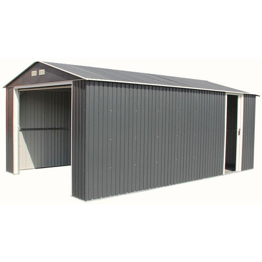 Imperial 12 ft. x 20 ft. Metal Garage Shed in Dark Grey with White Trim