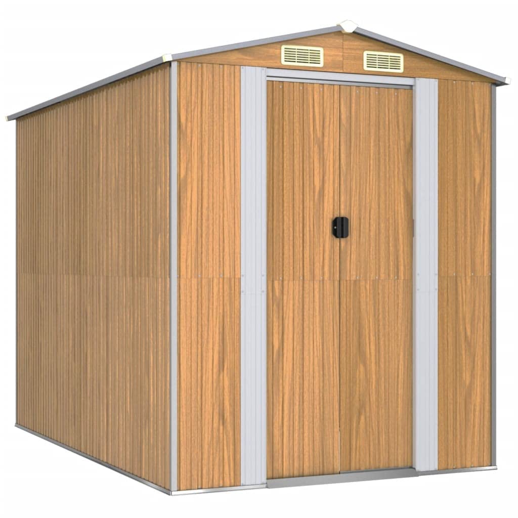 GOLINPEILO Outdoor Garden Shed with Sliding Doors and Vents Galvanized Steel Outdoor Tool Shed Pool Supplies Organizer Outside Shed for Yard Backyard Lawn Mower, Light Brown 75.6"x107.9"x87.8" 75.6"x107.9"x87.8"