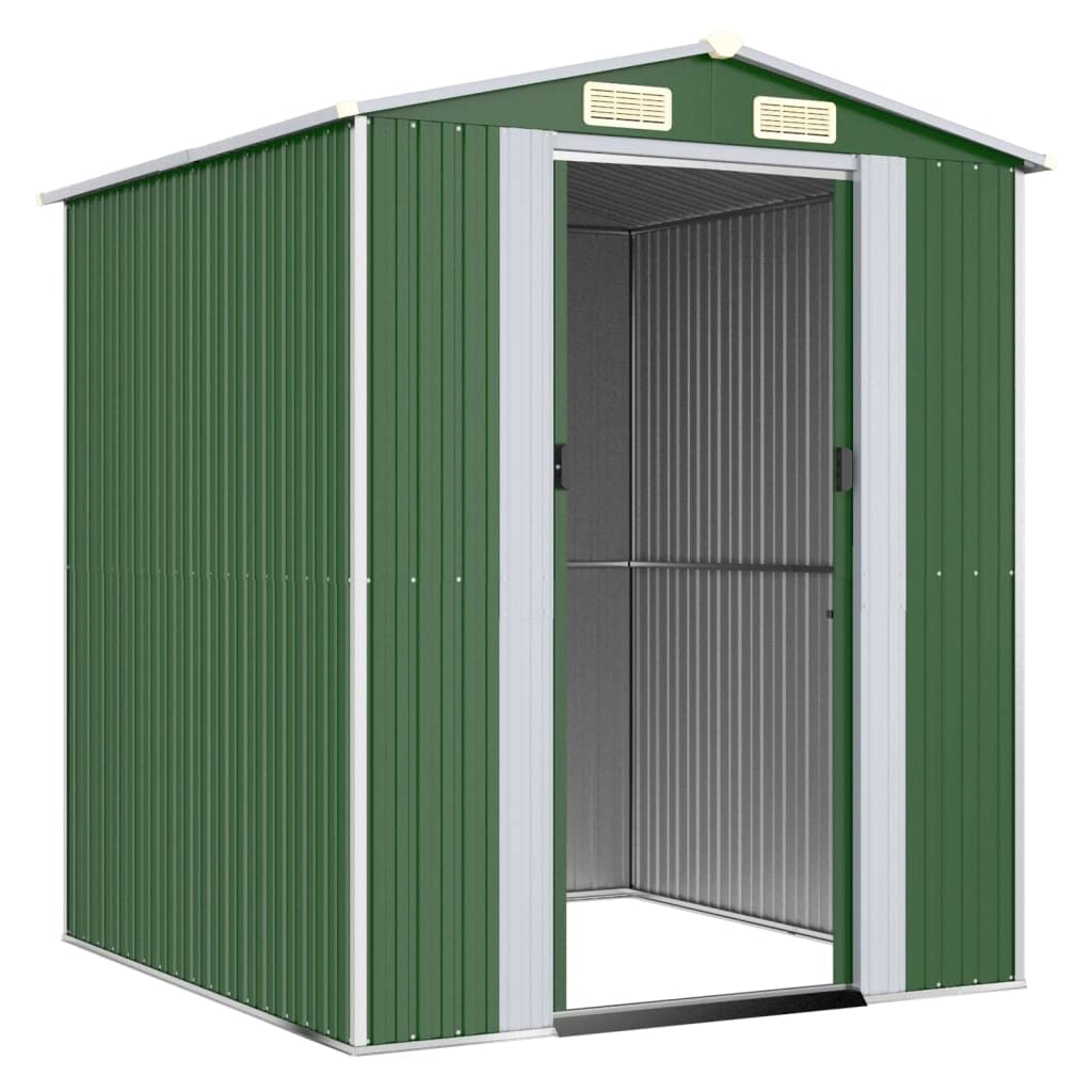 GOLINPEILO Abri de jardin extérieur en métal, grand hangar à outils utilitaire en acier, abri de jardin en acier avec doubles portes coulissantes, rangement utilitaire et outils, vert 75,6"x75,2"x87,8" 75,6"x75,2"x87,8" 