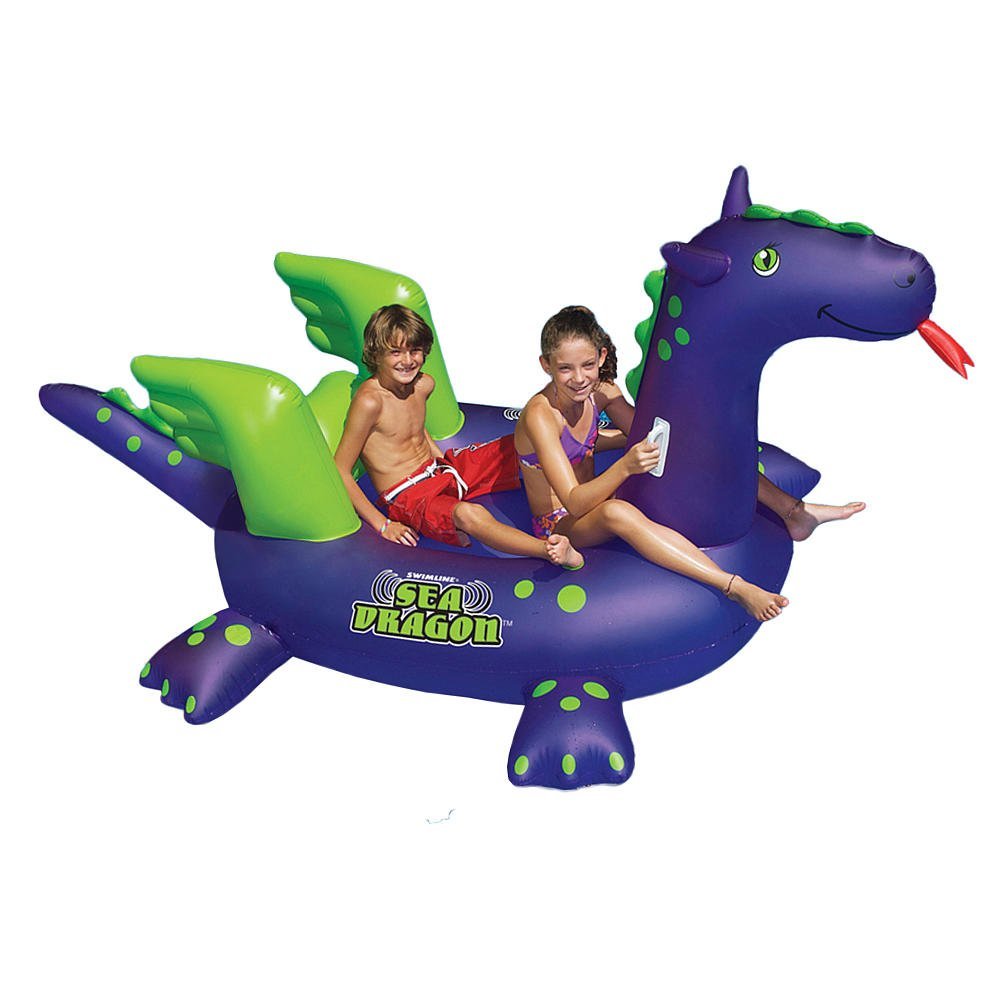 SWIMLINE Original Giant Ride On Inflatable Pool Float Lounge Series | Flotteurs W/jambes stables ailes grand gonflement ridable été plage natation fête grand radeau tube décoration Tan jouets pour enfants adultes Sea Dragon