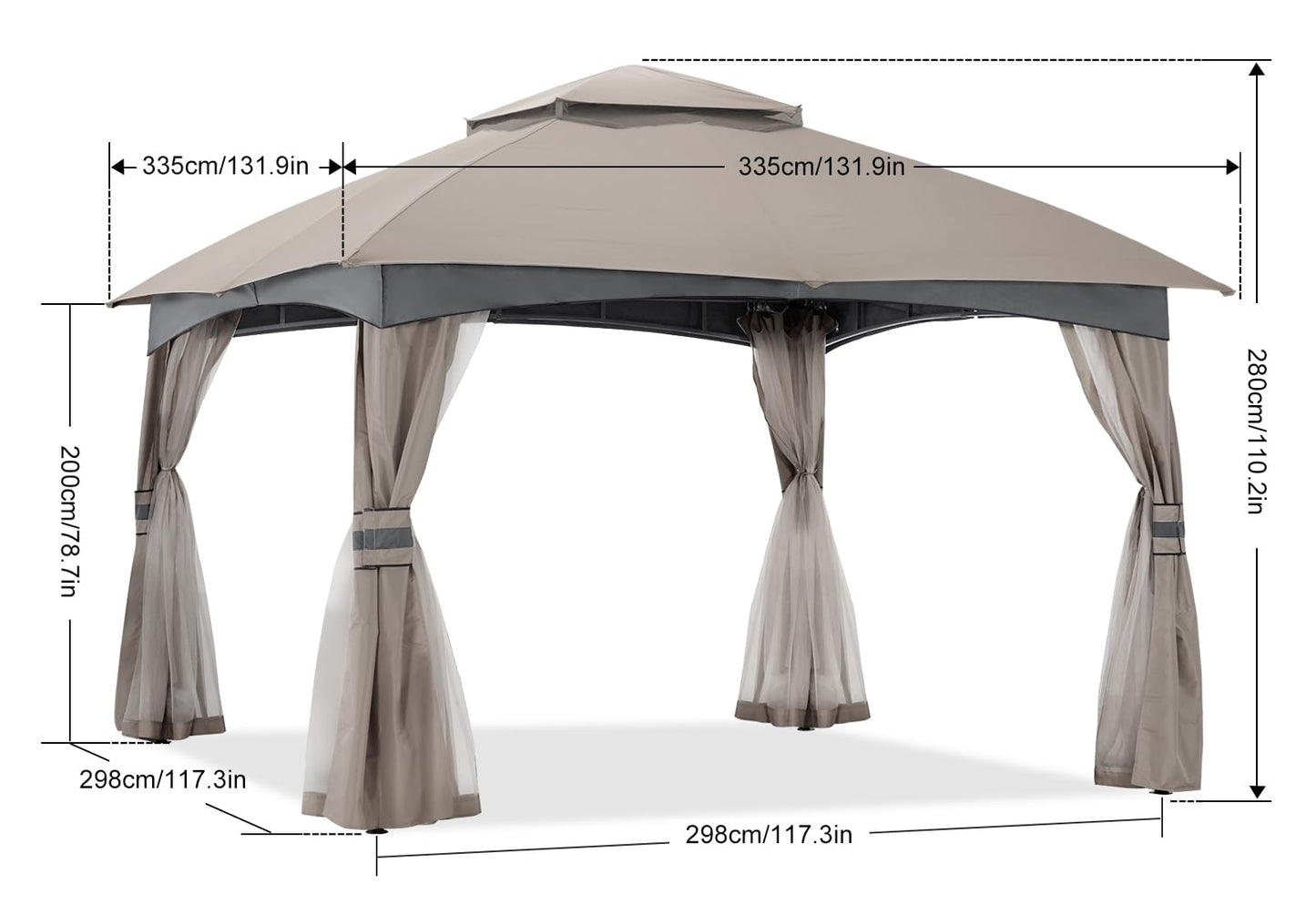 ABCCANOPY Tonnelle d'extérieur 10 x 20 – Tonnelle de terrasse avec moustiquaire, auvents extérieurs pour l'ombre et la pluie pour pelouse, jardin, cour et terrasse (beige) beige 