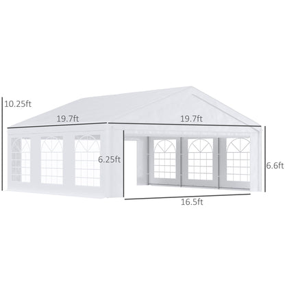 Outsunny Tente de fête et abri de voiture robuste de 20' x 20' avec parois latérales amovibles et 2 portes, auvent extérieur, abri pare-soleil, pour fêtes, mariages, événements, barbecue, blanc 20' x 20' 