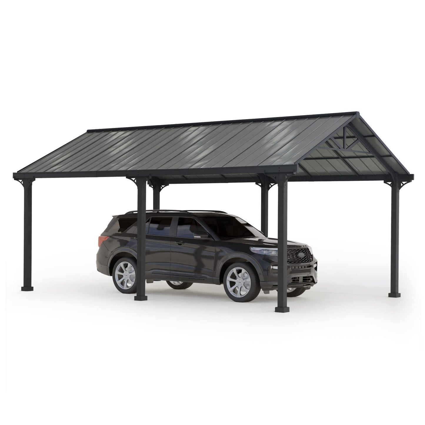 Sunjoy Carport 12 ft. x 20 ft. Outdoor Gazebo Heavy Duty Garage Car Shelter with Powder-Coated Steel Roof and Frame by AutoCove, Gray and Dark Gray Gray/Dark Gray 12 x 20 ft.