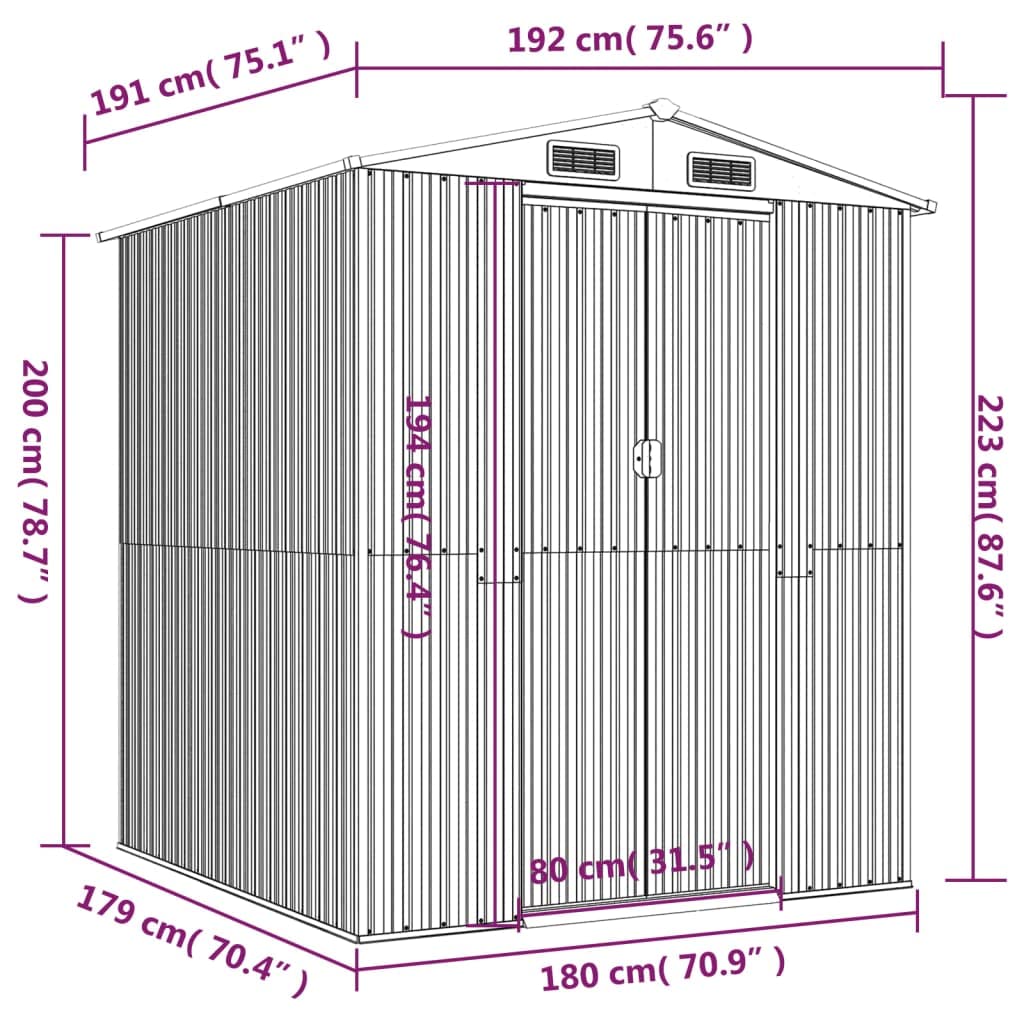 GOLINPEILO Abri de jardin extérieur en métal, grand hangar à outils utilitaire en acier, abri de jardin en acier avec doubles portes coulissantes, rangement utilitaire et outils, anthracite 75,6"x75,2"x87,8" 75,6"x75,2"x87,8" 