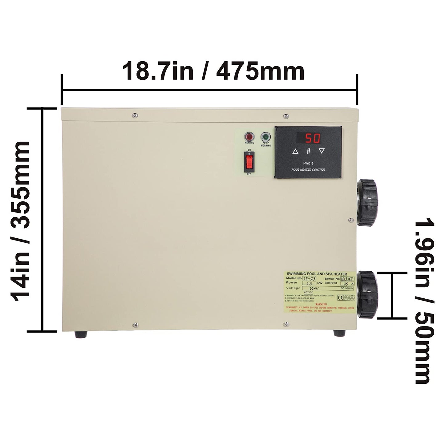 VEVOR Electric Pool Heater 11KW 240V Swimming Pool Electric Heater Water Bath Heater Electric Digital fit for Thermostat, fit for Max 1981 Gallon Pool Equipment,Note:You Must Wire This Item Yourself 11KW 224V