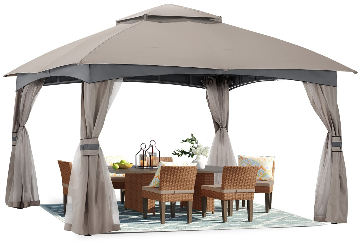 ABCCANOPY Tonnelle d'extérieur 10 x 20 – Tonnelle de terrasse avec moustiquaire, auvents extérieurs pour l'ombre et la pluie pour pelouse, jardin, cour et terrasse (beige) beige 